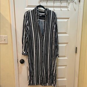 Chico's Black and White Striped Button-Front Top